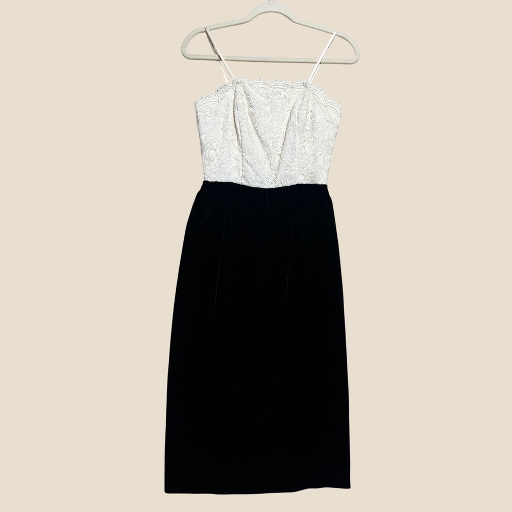 Vintage 1950s Old Hollywood Velvet Lace Wiggle Dress Midcentury Cocktail XS